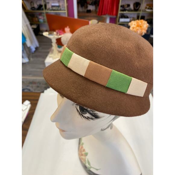 vintage 1950s hat, brown and green striped, mrs maisel millinery, Eva Mae modes - Picture 6 of 7